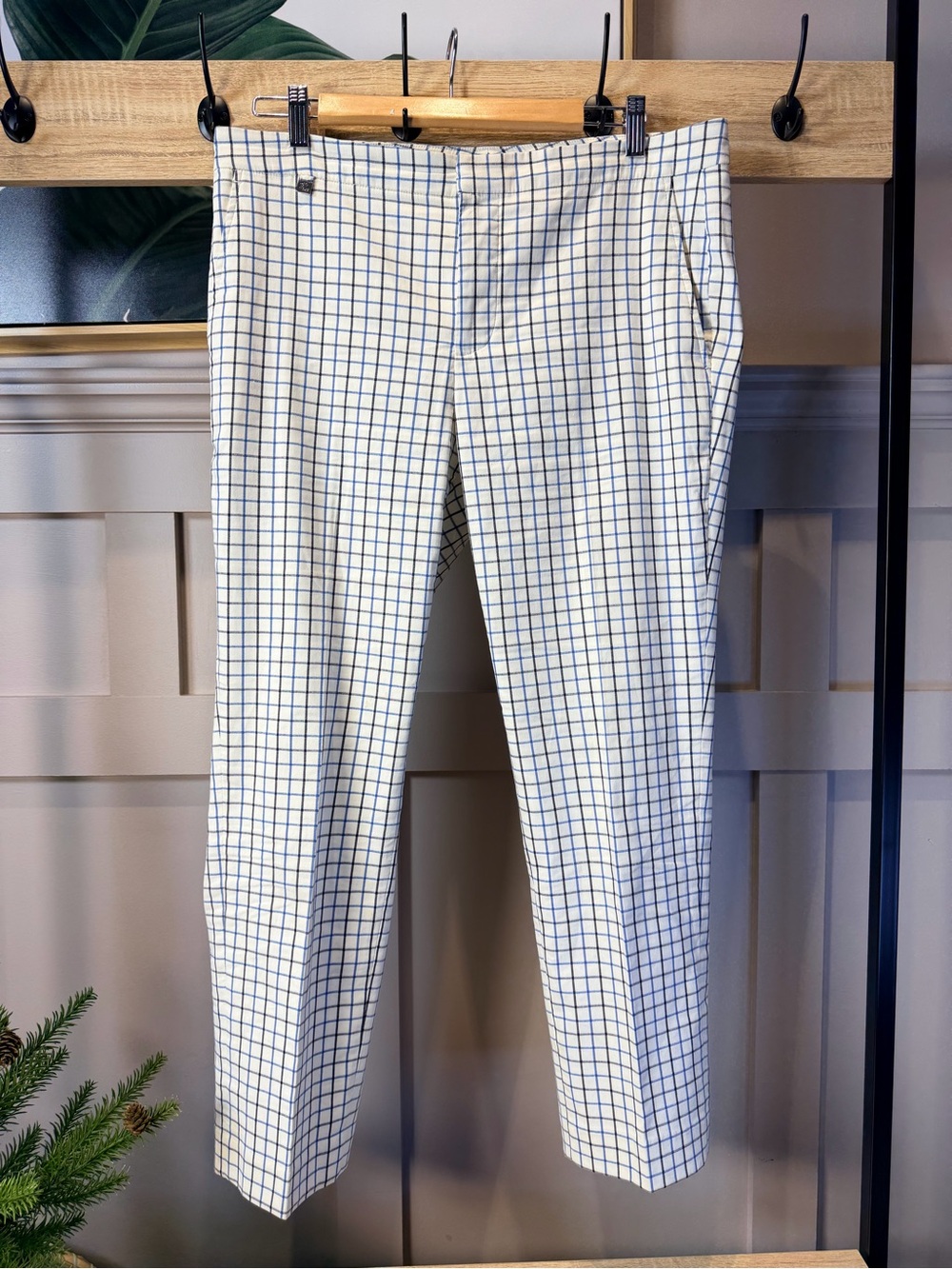 Lauren Ralph Lauren Cropped Pants Checkered Pattern White/Blue Womens Sz 10